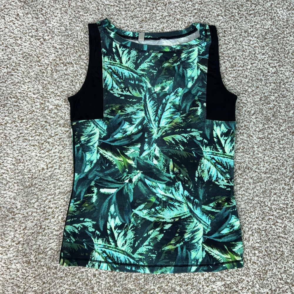 Athleta Top Womens Small Green Tropical Sleeveless Beach Swim Napali Rashguard